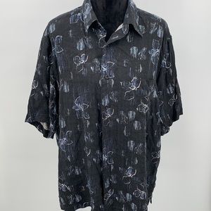 Hawaiian print button down black shirt size XL